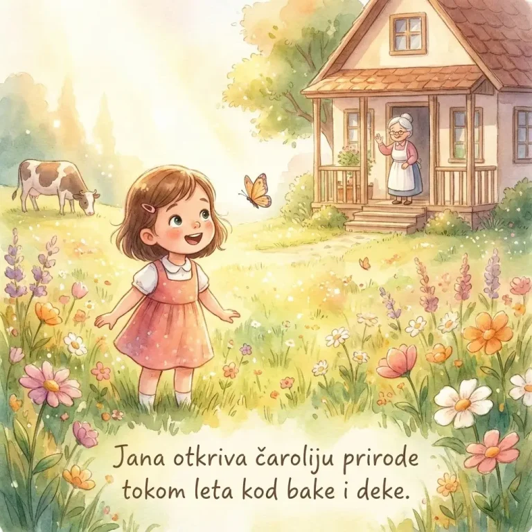 Devojčica Jana uživa u prirodi na selu sa bakom i životinjama
