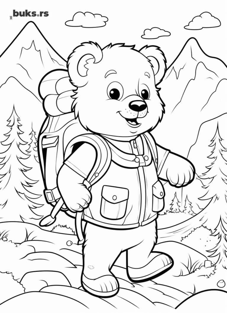 Crtež za decu, bojanka za štamapanje, meda na planinarenju - planinarenje
