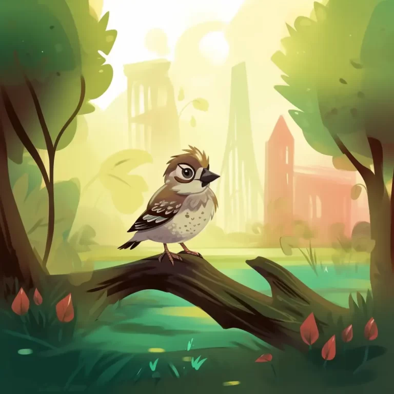 Ilustracija priče za decu - vrabac u parku