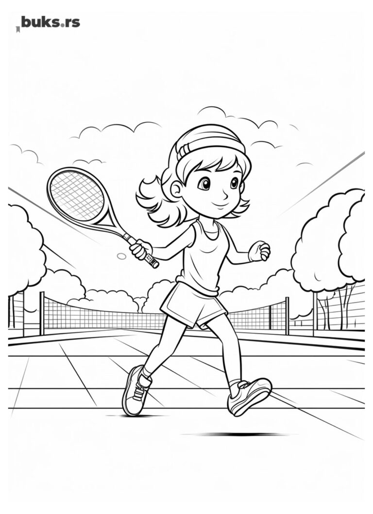 Devojčica igra tenis - bojanka