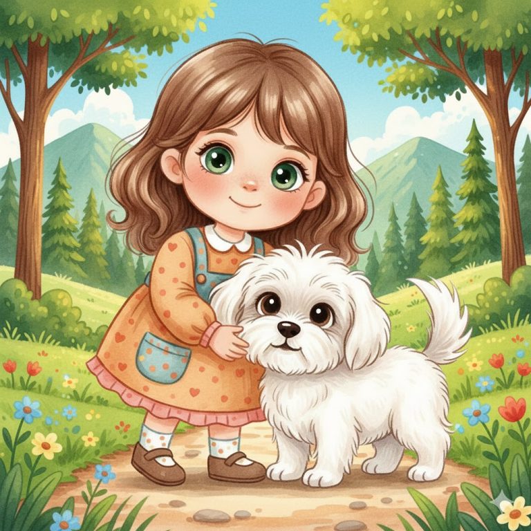 Devojčica Nađa sa zelenim očima grli svog belog psa maltezera Ljubicu